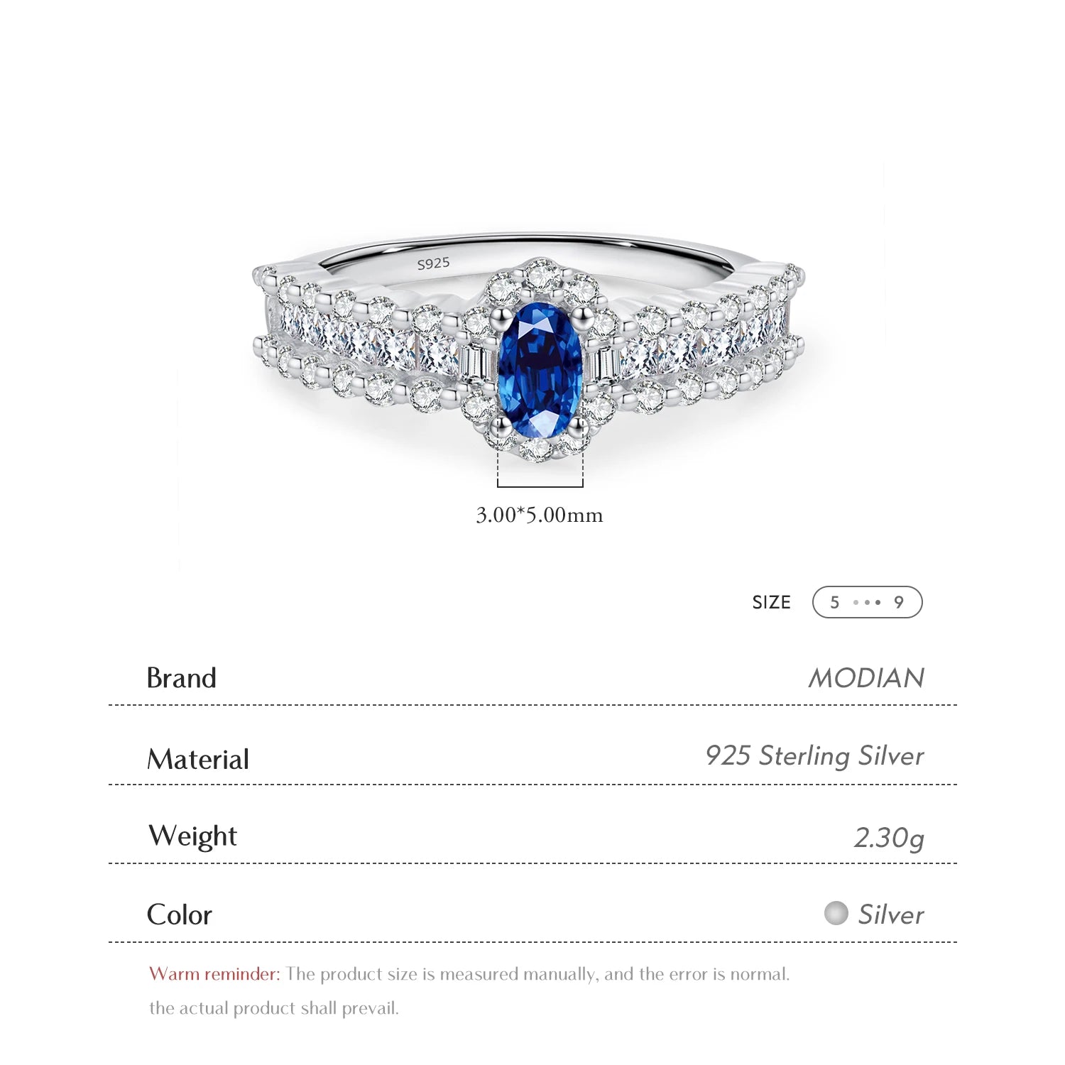 MODIAN 925 Sterling Silver Sparkling Royal Blue Oval CZ Luxury Ring Classic Wedding Anniversary Fine Jewelry For Women Gifts - Lylamor.com