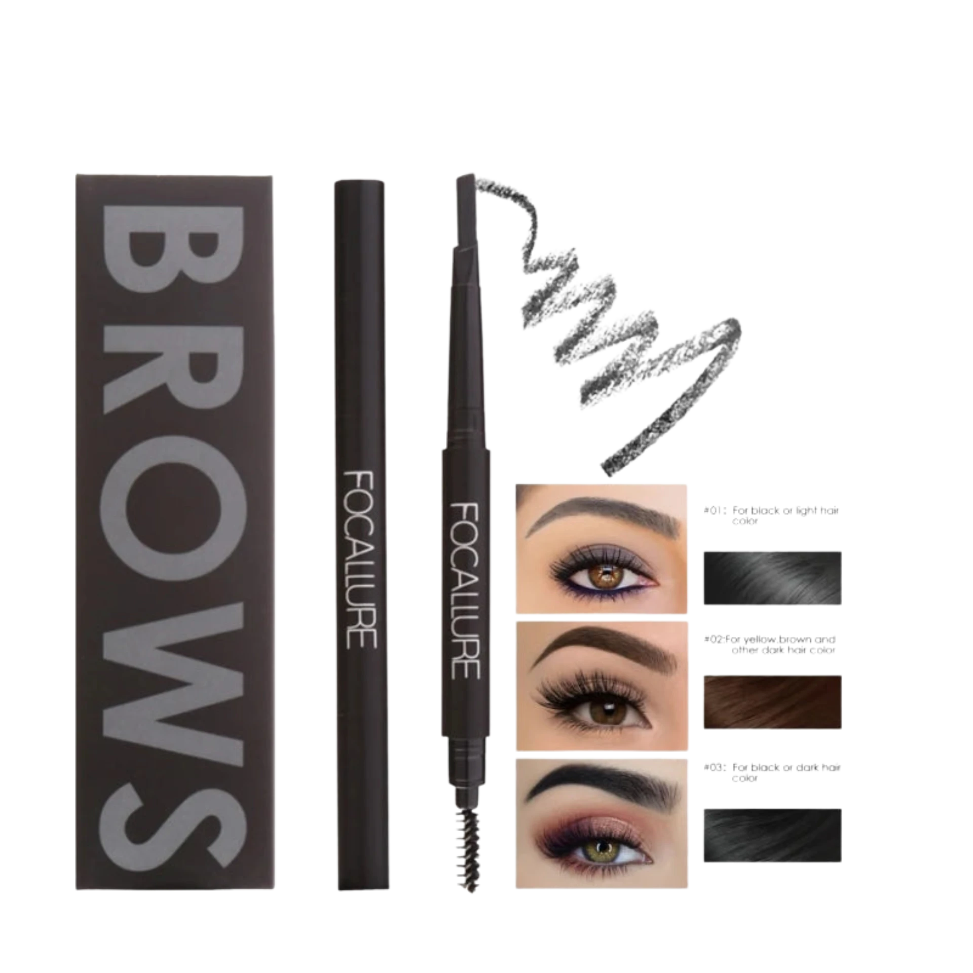 Focallure 3-Color Eyebrow Pencil Precise Long-Lasting Waterproof Eyeliner for Blonde and Brown Eyebrows - Lylamor.com