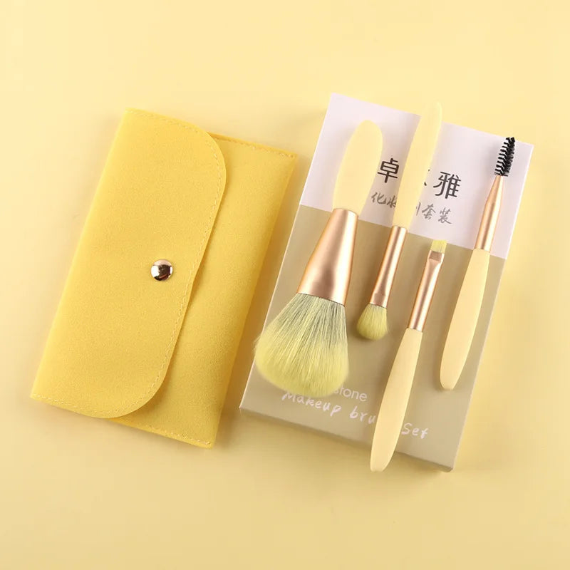 Zoreya 4-Piece Mini Makeup Brush Set for Beginners Multi-Color Pink Yellow Green - Lylamor.com