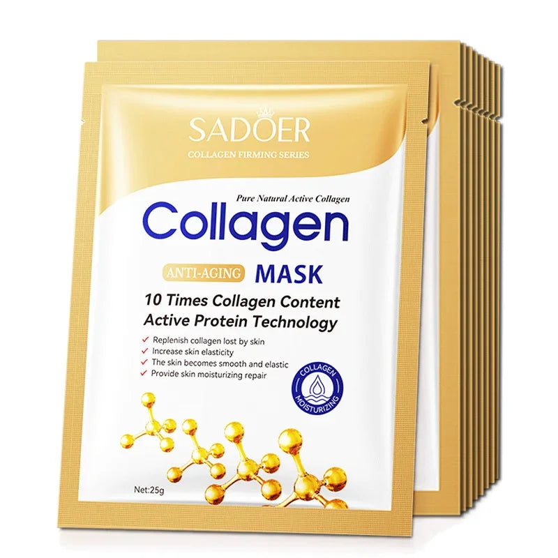10PC Collagen Face Masks – Anti-Wrinkle & Brightening Sheet Mask Set