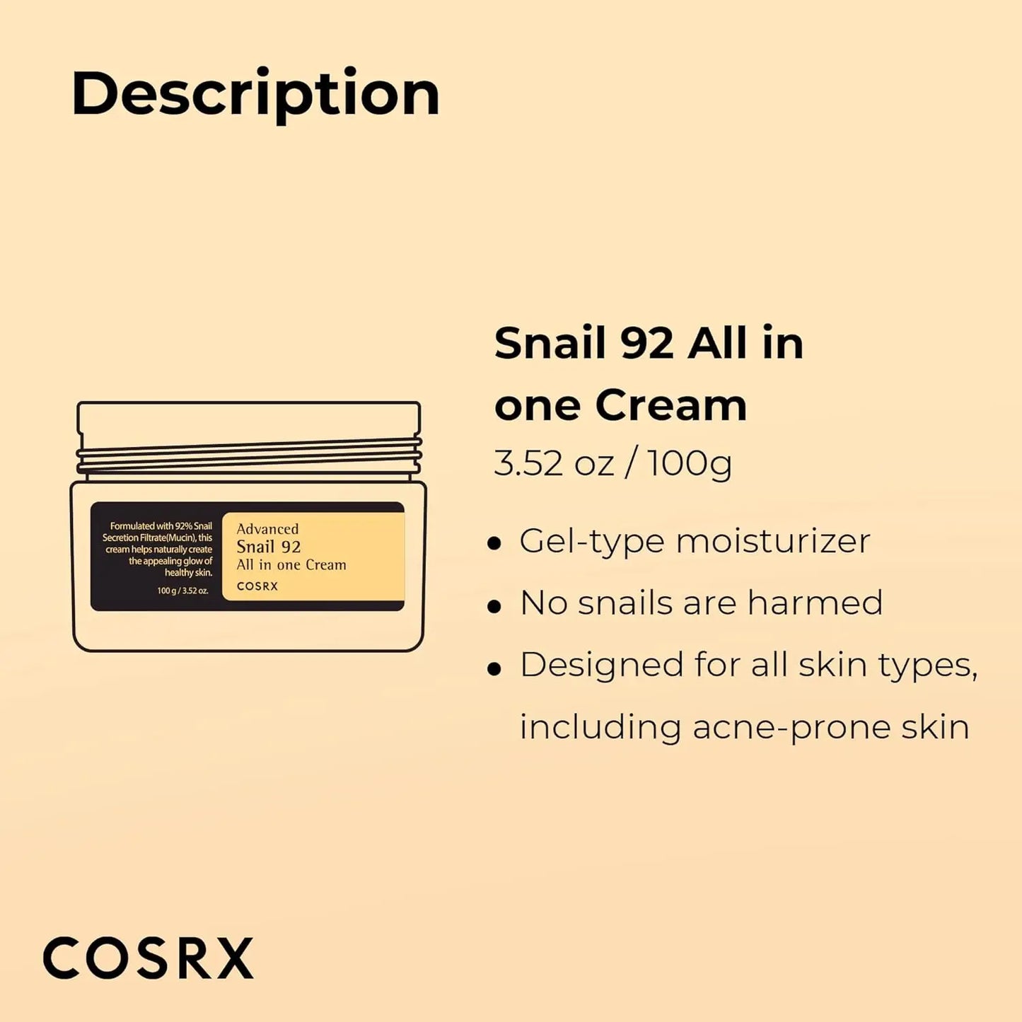 COSRX Snail Mucin 92% Face Moisturizer – Lightweight Hydrating Cream 100g - Lylamor.com