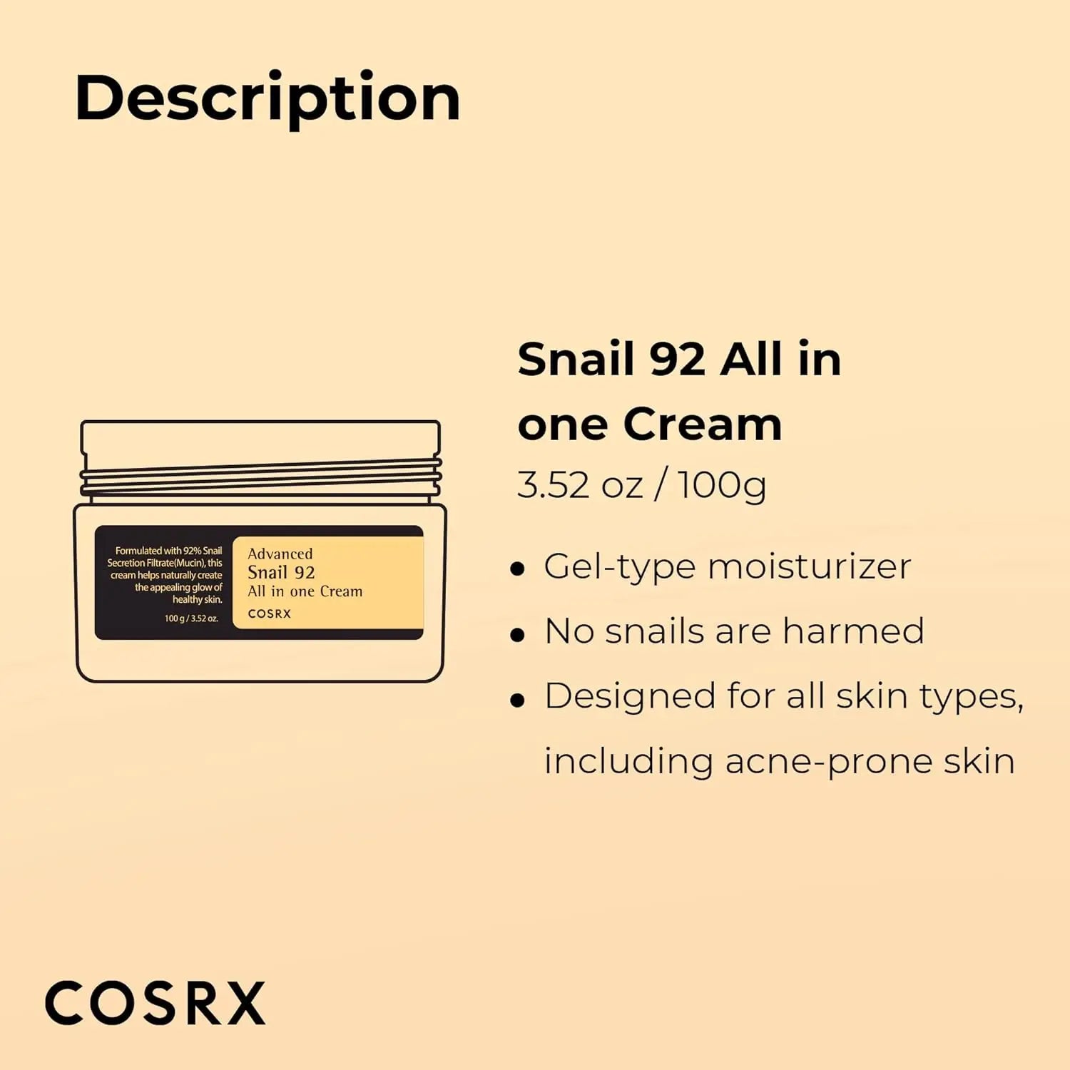 COSRX Snail Mucin 92% Face Moisturizer – Lightweight Hydrating Cream 100g - Lylamor.com