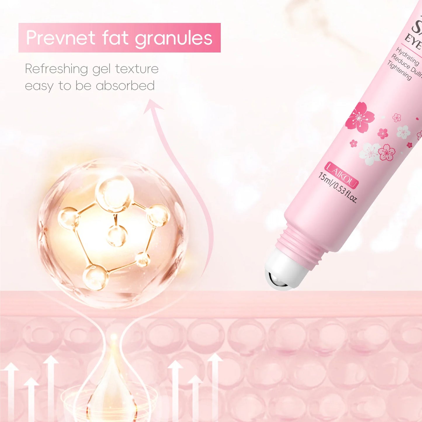 LAIKOU Sakura Eye Serum Roller – Hyaluronic Acid Eye Cream for Dark Circles & Bags (15ml)