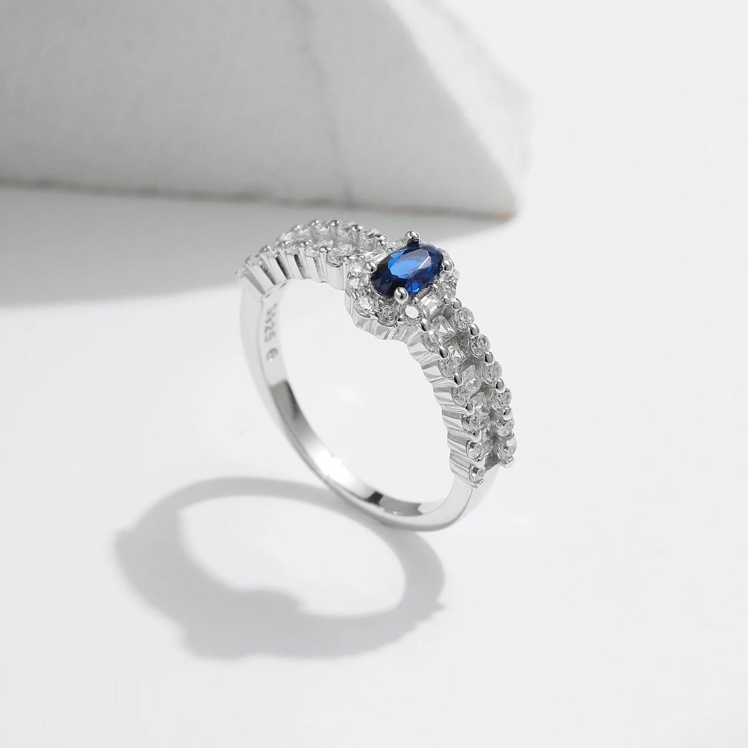 MODIAN 925 Sterling Silver Sparkling Royal Blue Oval CZ Luxury Ring Classic Wedding Anniversary Fine Jewelry For Women Gifts - Lylamor.com