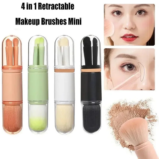 4 in 1 Telescopic Travel Makeup Brush Set | Portable Mini Brushes for Powder, Eyeshadow & Blending - Lylamor.com