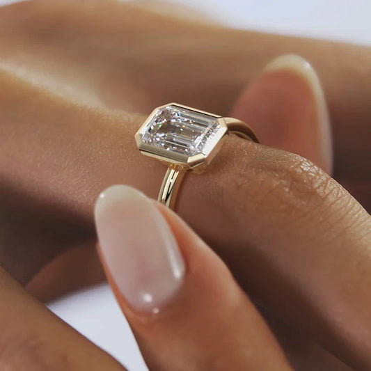 Luxury 1-3ct Emerald Cut Moissanite Ring 925 Sterling Silver Engagement Solitaire Rings for Girl Gold Plated Anniversary Gifts - Lylamor.com