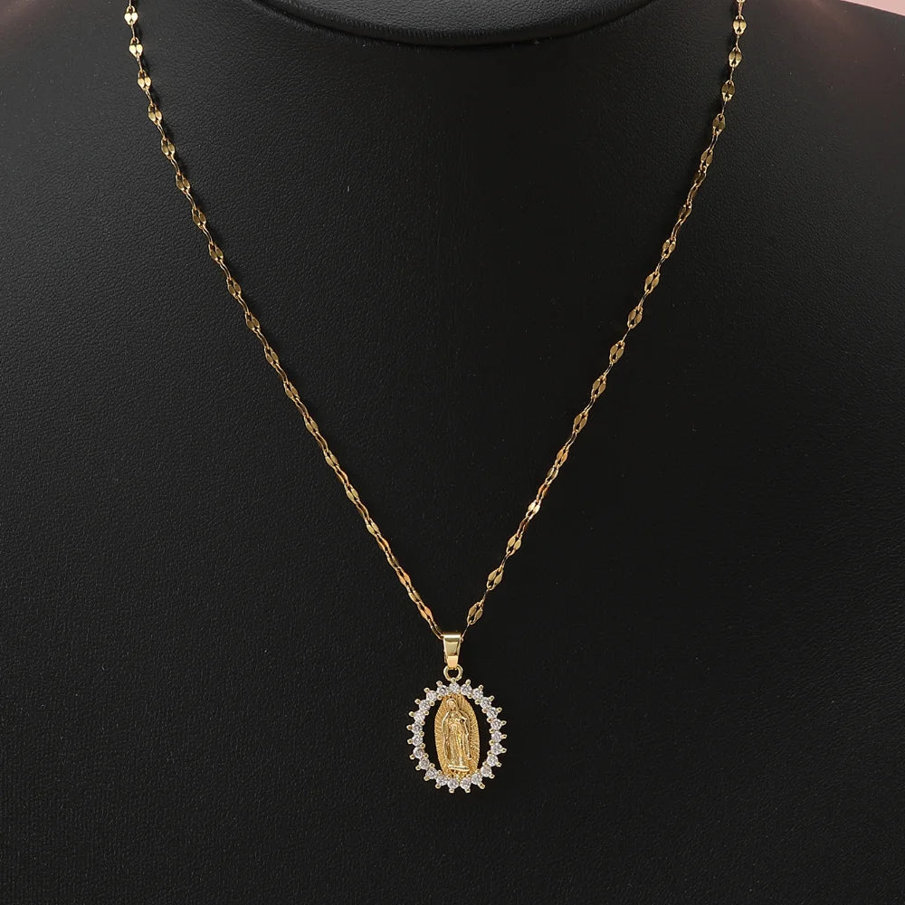 Virgin Mary Necklace - Colorful Zircon Hollow Pendant (Euro-American Fashion)