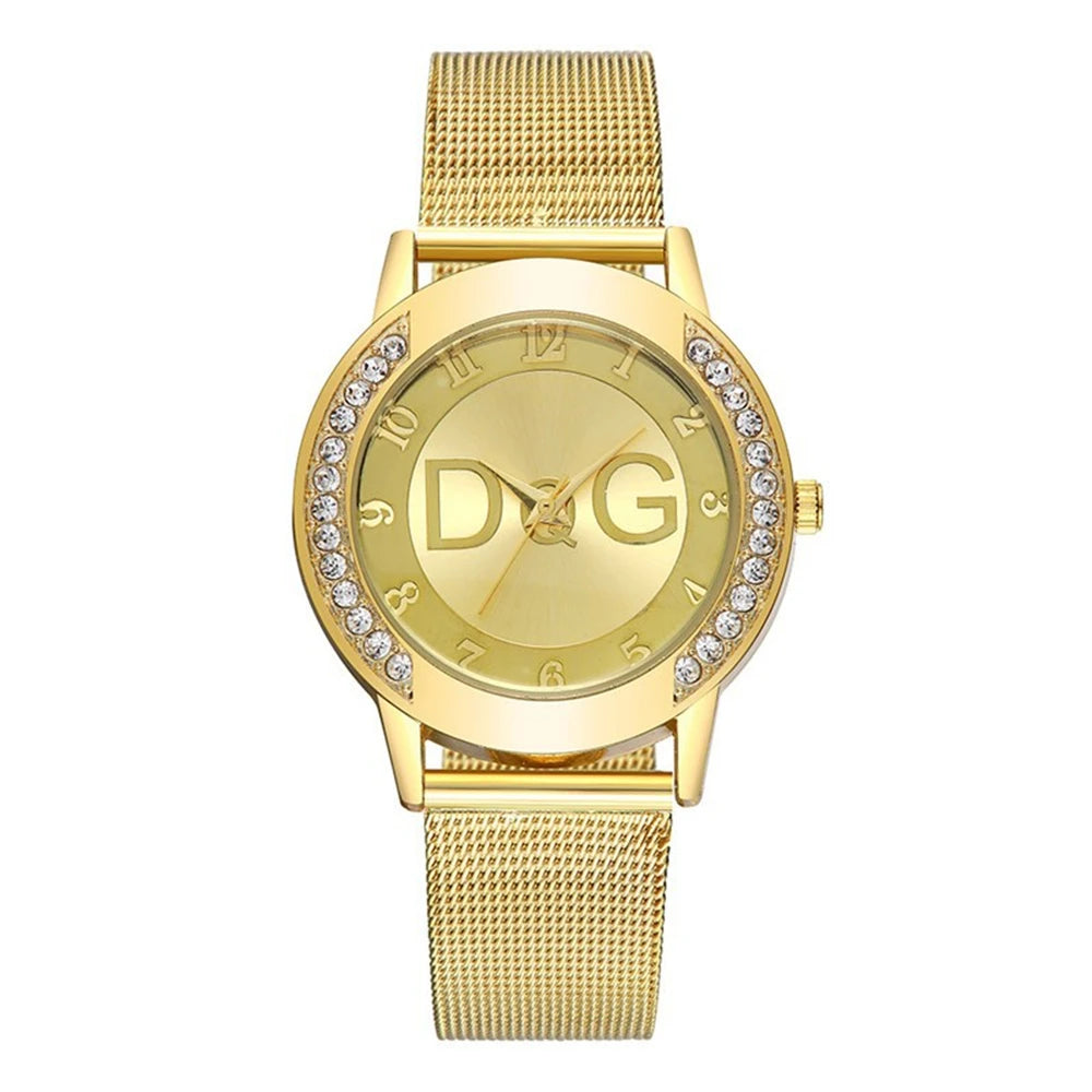 DQG Starry Sky Diamond Watch – Gold Mesh Strap Quartz Dress Watch