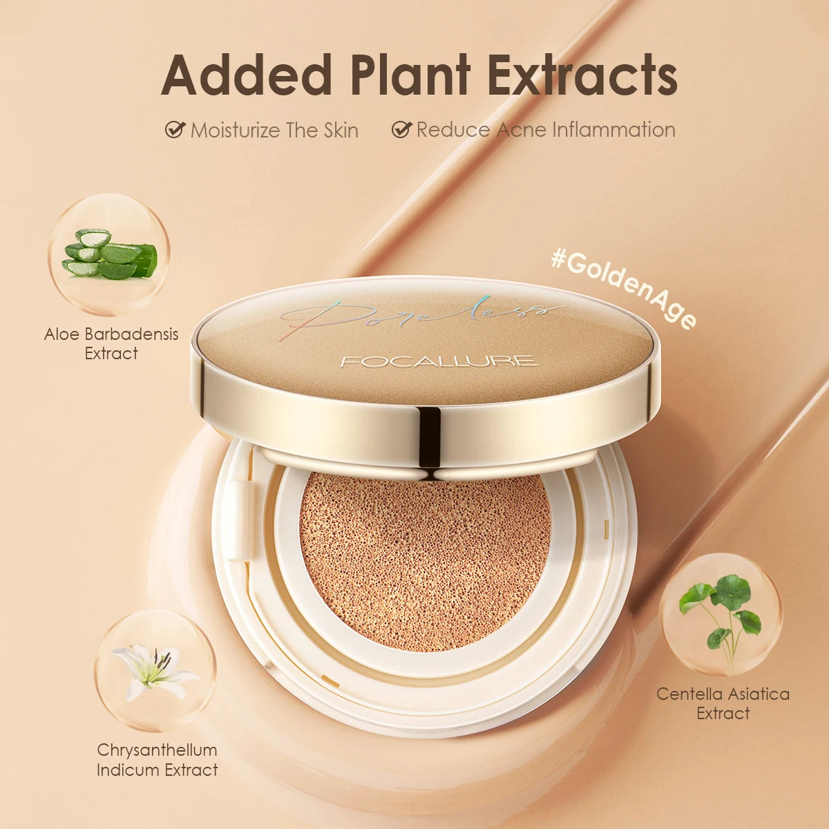 FOCALLURE Air Cushion Foundation – Waterproof, Matte, High Coverage, Poreless Finish - Lylamor.com