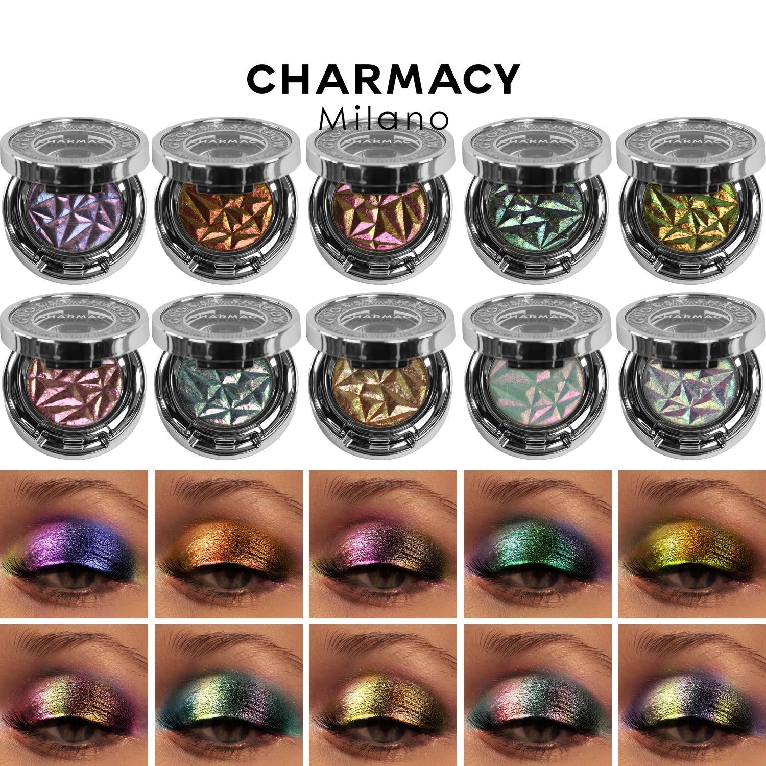 CHARMACY 10 Colors Multichrome Glitter Eyeshadow Powder – Long-Lasting Waterproof Holographic Eye enhancer for Women - Lylamor.com