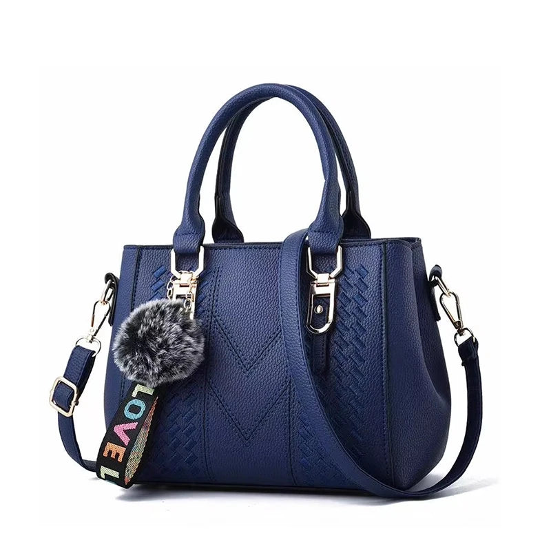 Embroidery Leather Messenger Bag for Women - Elegant Hairball Design Handbag