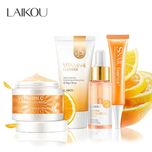 LAIKOU Vitamin C Whitening Skincare Set – Anti-Aging Moisturizing Face Cream, Eye Cream & Cleanser - Lylamor.com