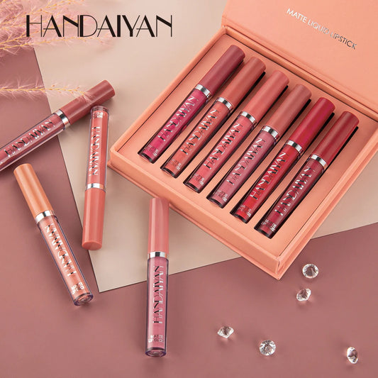 6-Piece Non-Stick Liquid Lipstick Set - Long-Lasting Matte Lip Gloss Gift Box