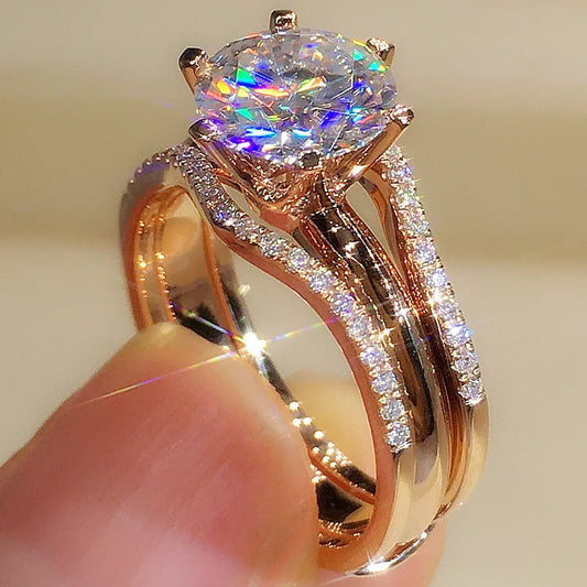 Rose Gold Cubic Zirconia Ring – 6-Claw Classic Engagement Band for Women - Lylamor.com