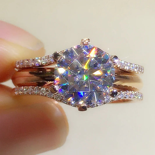 Rose Gold Cubic Zirconia Ring – 6-Claw Classic Engagement Band for Women - Lylamor.com