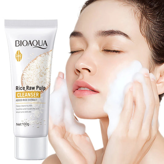 BIOAQUA Rice Raw Pulp Facial Cleanser | Brightening & Moisturizing Face Wash Foam - Lylamor.com