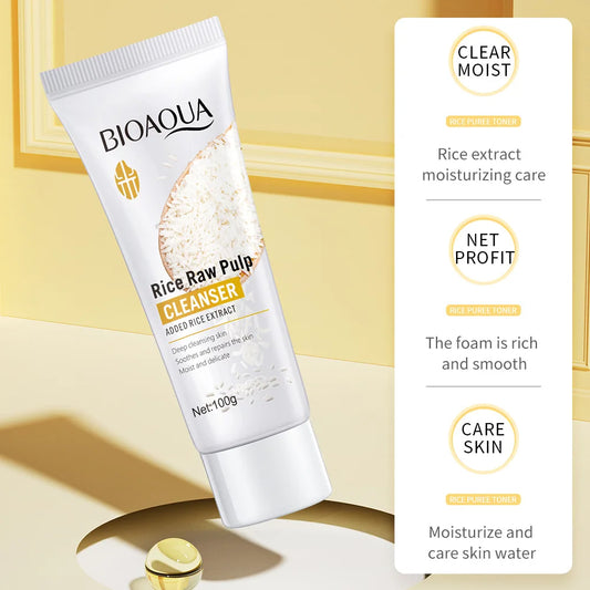 BIOAQUA Rice Raw Pulp Facial Cleanser | Brightening & Moisturizing Face Wash Foam - Lylamor.com