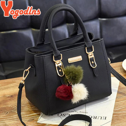 Yogodlns Women's Beaded Pendant Handbag - Embossed Shoulder Messenger Bag with Hairball Design - Lylamor.com