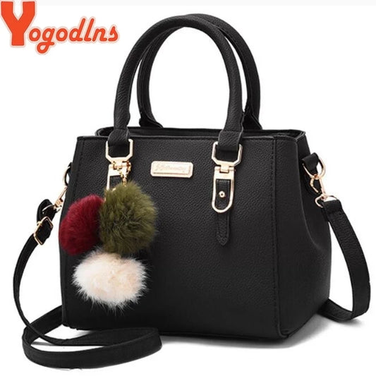 Yogodlns Women's Beaded Pendant Handbag - Embossed Shoulder Messenger Bag with Hairball Design - Lylamor.com