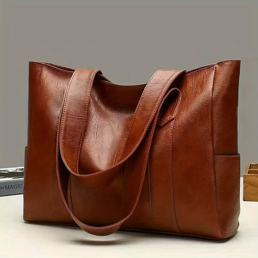 Vintage Large Capacity Tote Bag – Retro Vegan Leather Shoulder Bag for Women's Commute - Lylamor.com