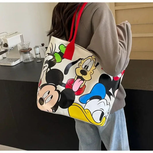 Cartoon Mickey Mouse Canvas Tote Bag – Large Capacity Shoulder Bag for Women & Students - Lylamor.com