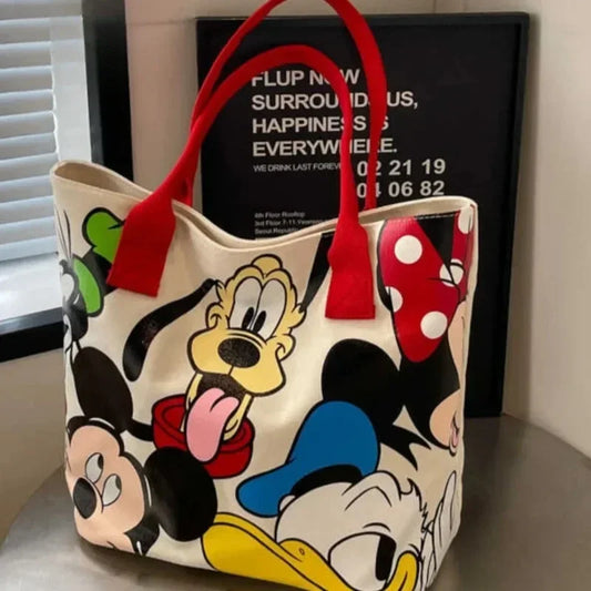 Cartoon Mickey Mouse Canvas Tote Bag – Large Capacity Shoulder Bag for Women & Students - Lylamor.com