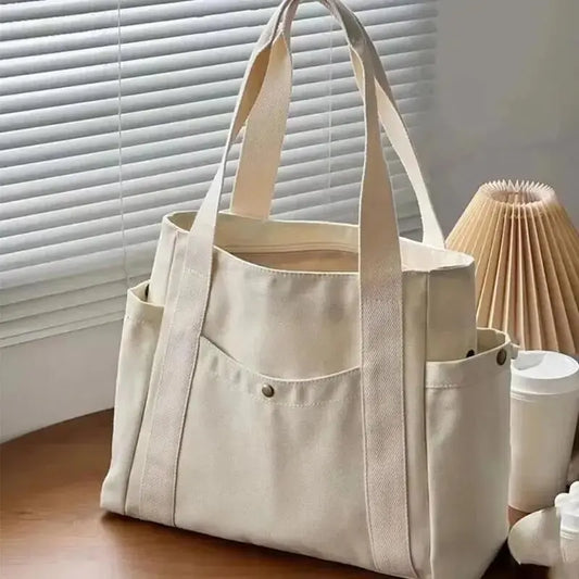Canvas Shoulder Tote Bag for Women - Large Capacity Student Handbag with Multiple Pockets - Lylamor.com