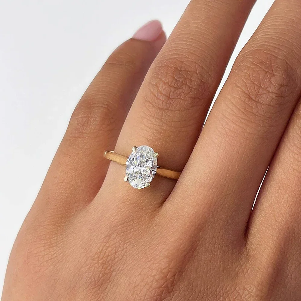 GRA Certified Oval Moissanite Ring - 1/2/3 Carat Solitaire Engagement Ring (925 Sterling Silver) - Lylamor.com
