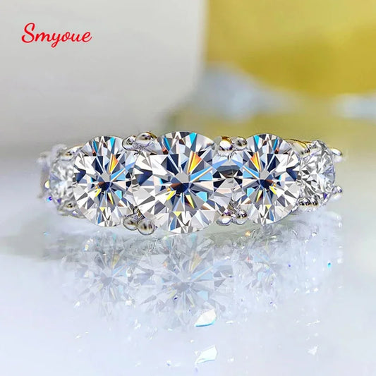 Smyoue 18K Gold Plated Moissanite Ring - 3.6CT 5-Stone Wedding Band (GRA Certified S925 Silver) - Lylamor.com