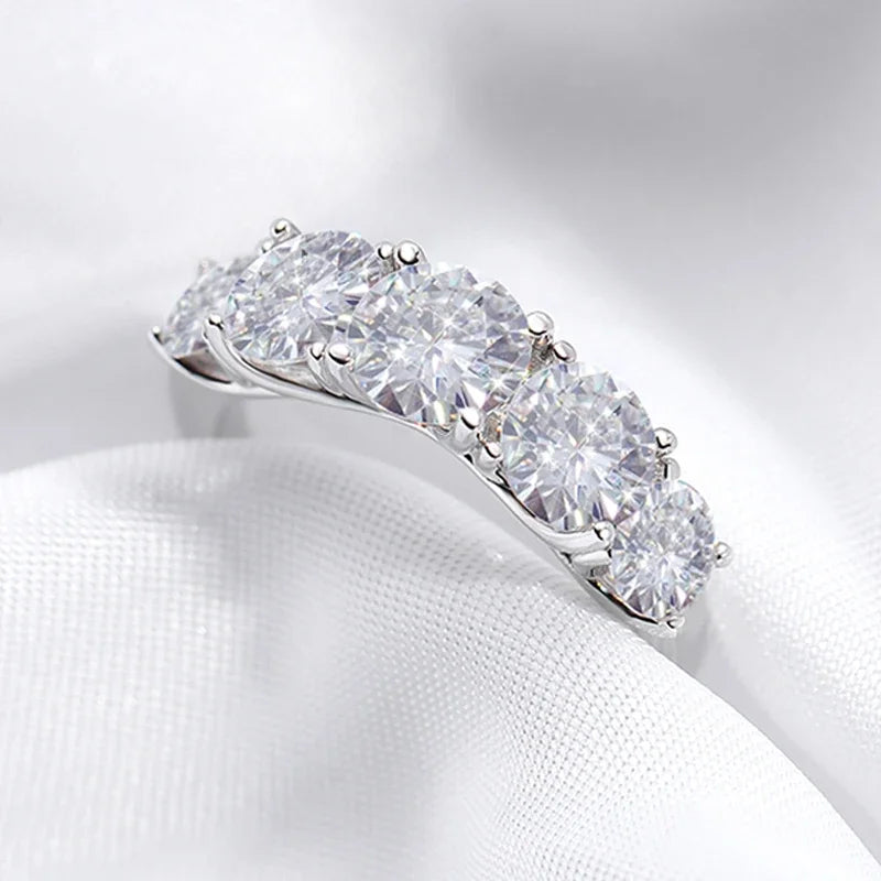 Smyoue 18K Gold Plated Moissanite Ring - 3.6CT 5-Stone Wedding Band (GRA Certified S925 Silver) - Lylamor.com