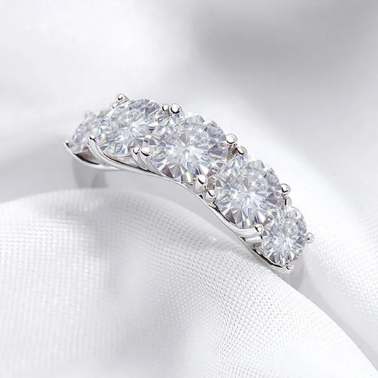 Smyoue 18K Gold Plated Moissanite Ring - 3.6CT 5-Stone Wedding Band (GRA Certified S925 Silver) - Lylamor.com