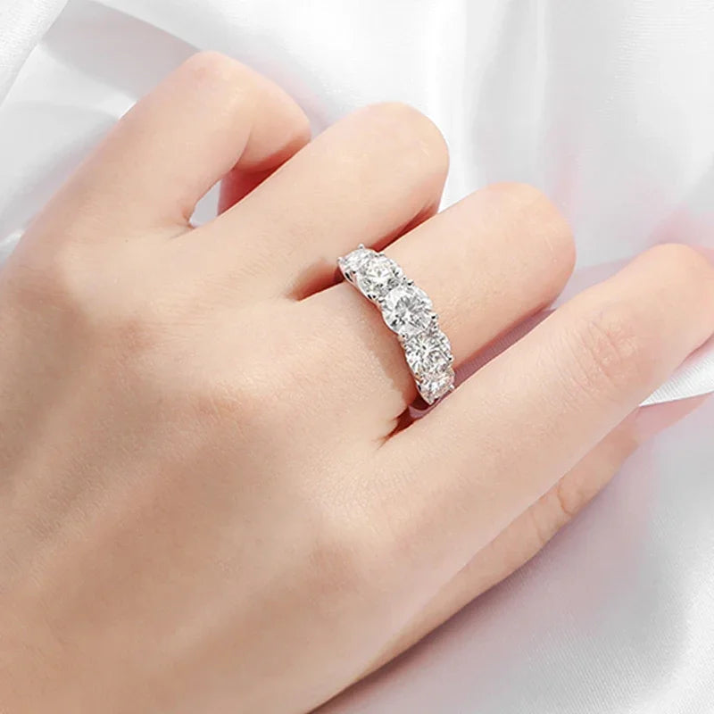 Smyoue 18K Gold Plated Moissanite Ring - 3.6CT 5-Stone Wedding Band (GRA Certified S925 Silver) - Lylamor.com