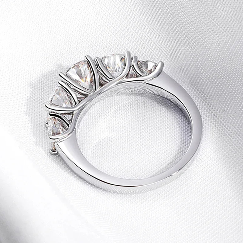 Smyoue 18K Gold Plated Moissanite Ring - 3.6CT 5-Stone Wedding Band (GRA Certified S925 Silver) - Lylamor.com