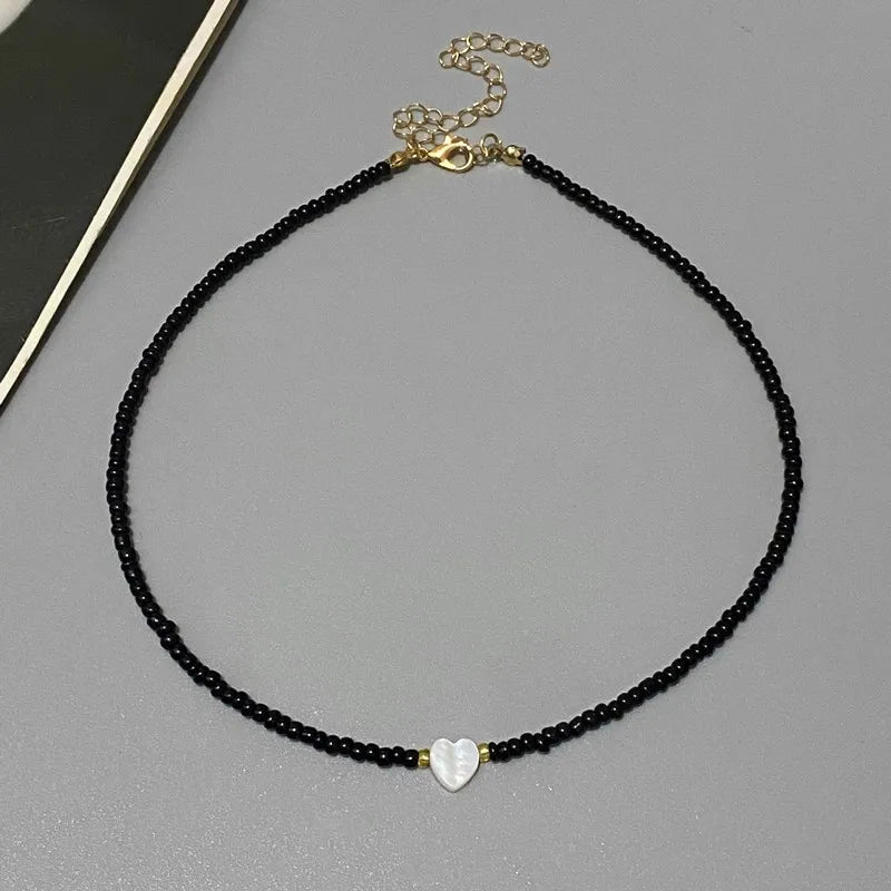 Nature-Inspired Shell & Heart Choker Necklace - Colorful Glass Beads Spring/Summer Jewelry Gift - Lylamor.com