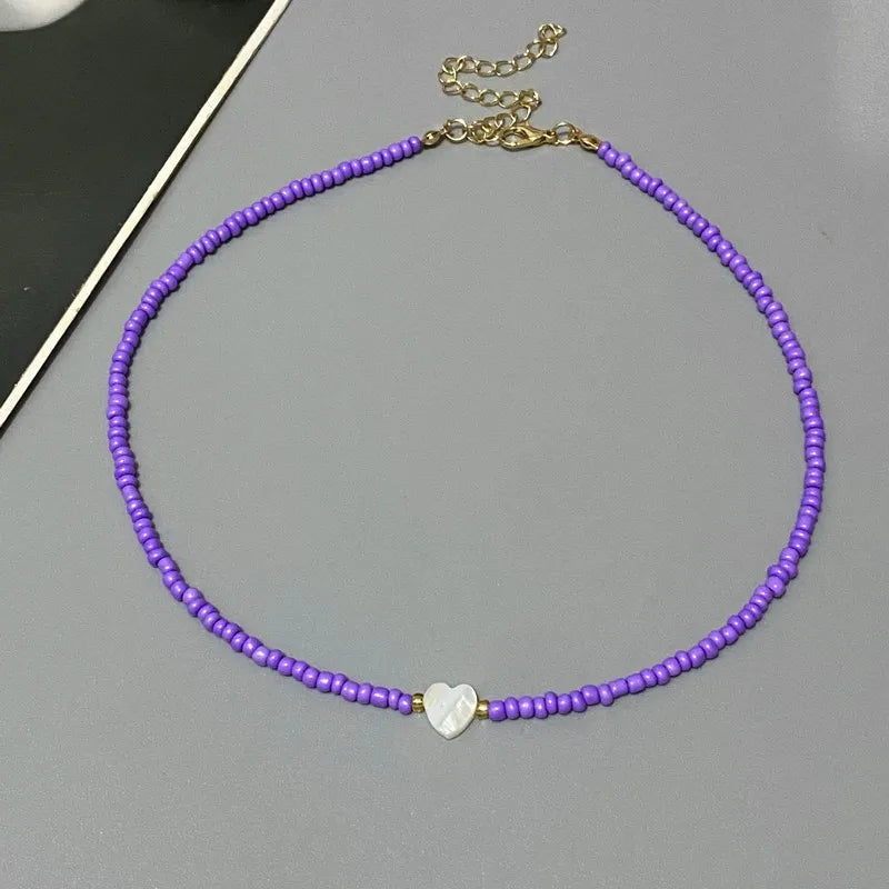 Nature-Inspired Shell & Heart Choker Necklace - Colorful Glass Beads Spring/Summer Jewelry Gift - Lylamor.com