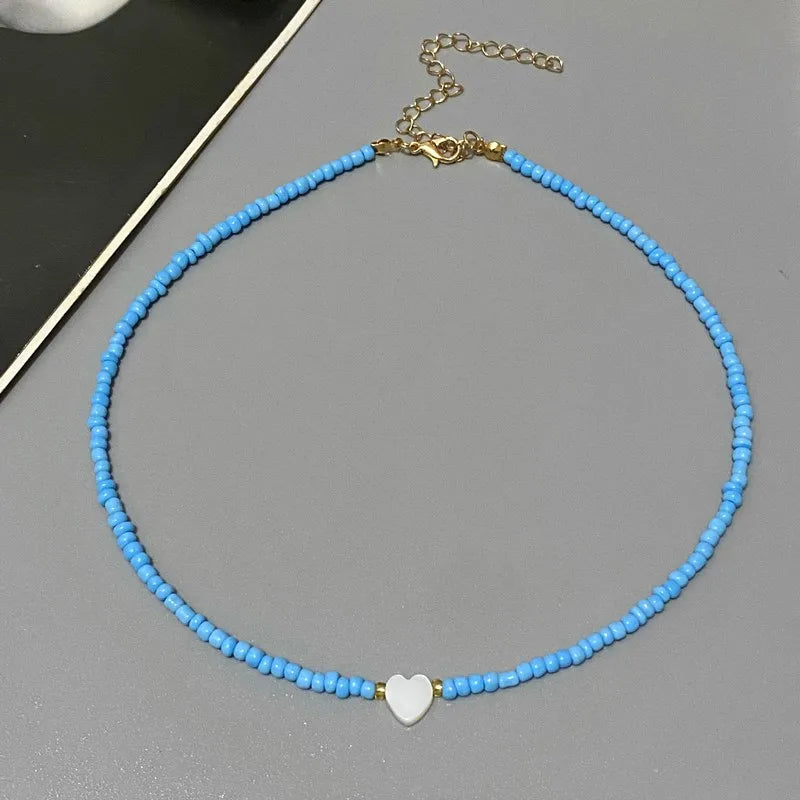 Nature-Inspired Shell & Heart Choker Necklace - Colorful Glass Beads Spring/Summer Jewelry Gift - Lylamor.com