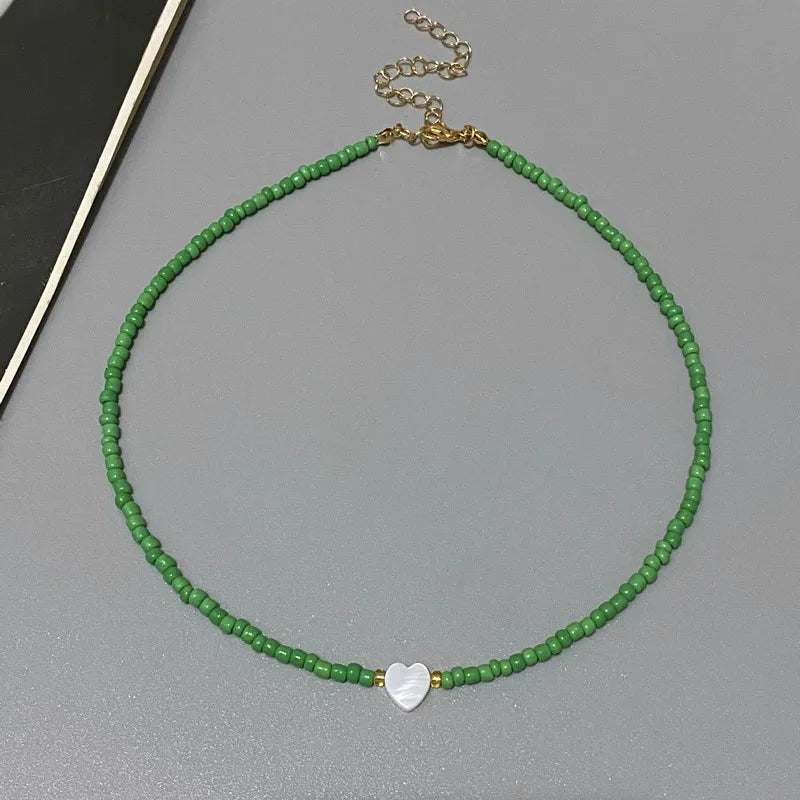 Nature-Inspired Shell & Heart Choker Necklace - Colorful Glass Beads Spring/Summer Jewelry Gift - Lylamor.com