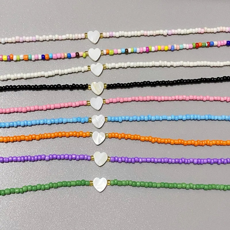 Nature-Inspired Shell & Heart Choker Necklace - Colorful Glass Beads Spring/Summer Jewelry Gift - Lylamor.com