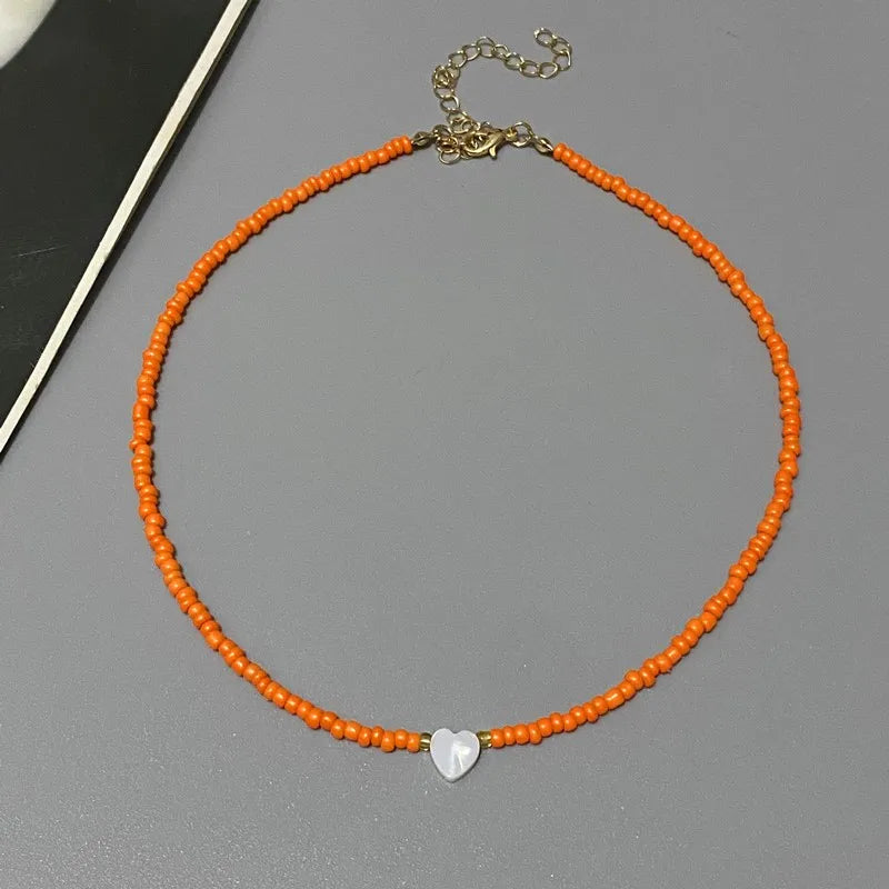 Nature-Inspired Shell & Heart Choker Necklace - Colorful Glass Beads Spring/Summer Jewelry Gift - Lylamor.com