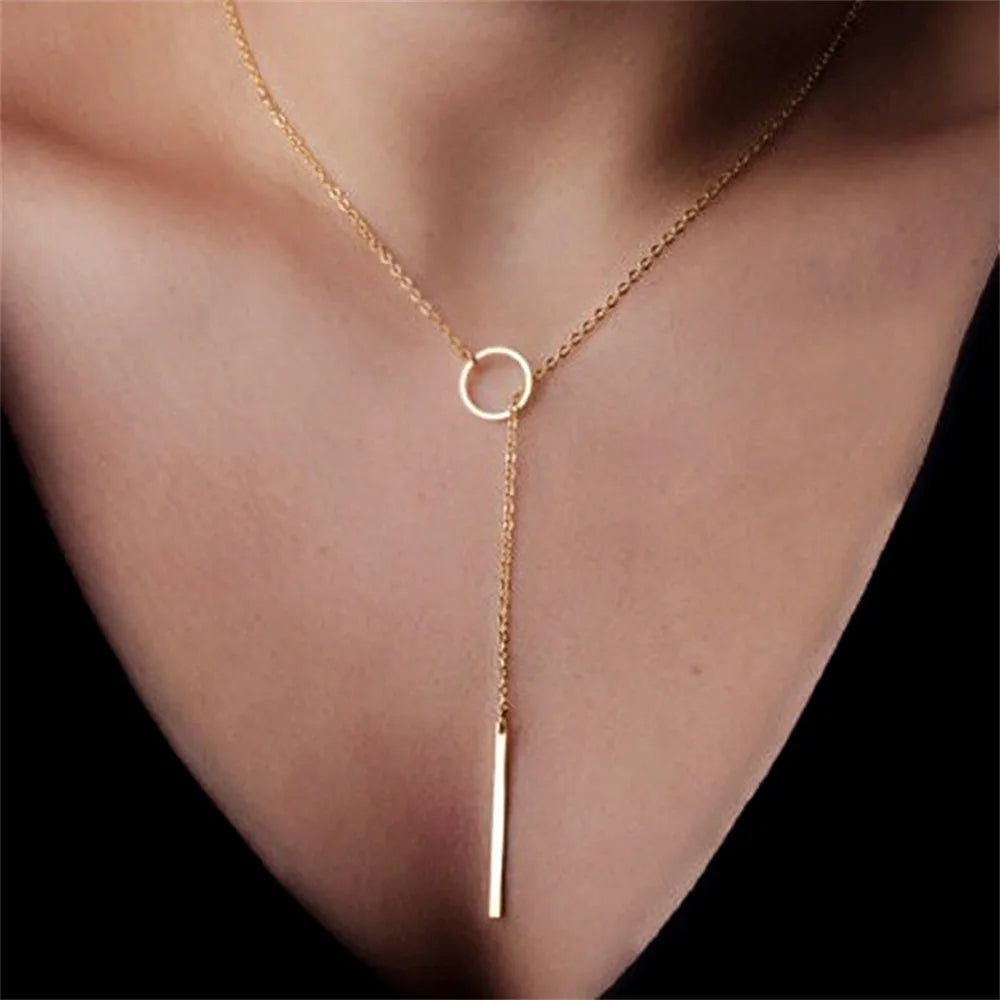 Vintage Layered Bar Necklace | Gold Rectangle Pendant Clavicle Chain for Women - Lylamor.com