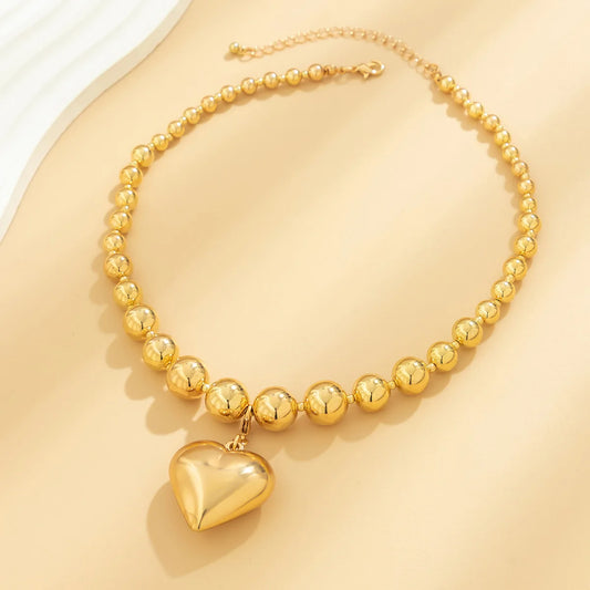 Trendy CCB Ball Beaded Heart Pendant Choker Necklace - 2025 Fashion Jewelry for Women - Lylamor.com