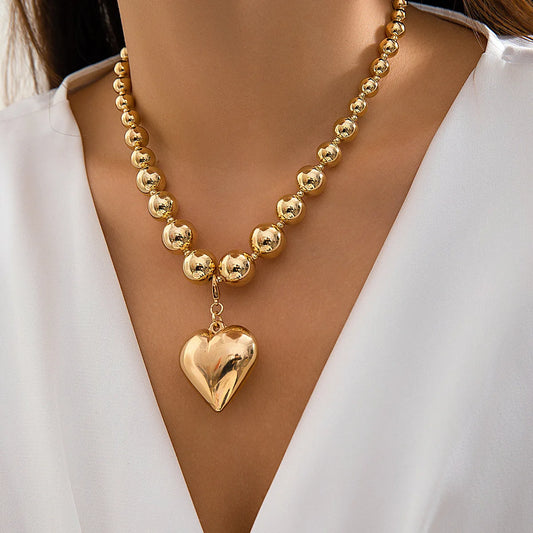 Trendy CCB Ball Beaded Heart Pendant Choker Necklace - 2025 Fashion Jewelry for Women - Lylamor.com