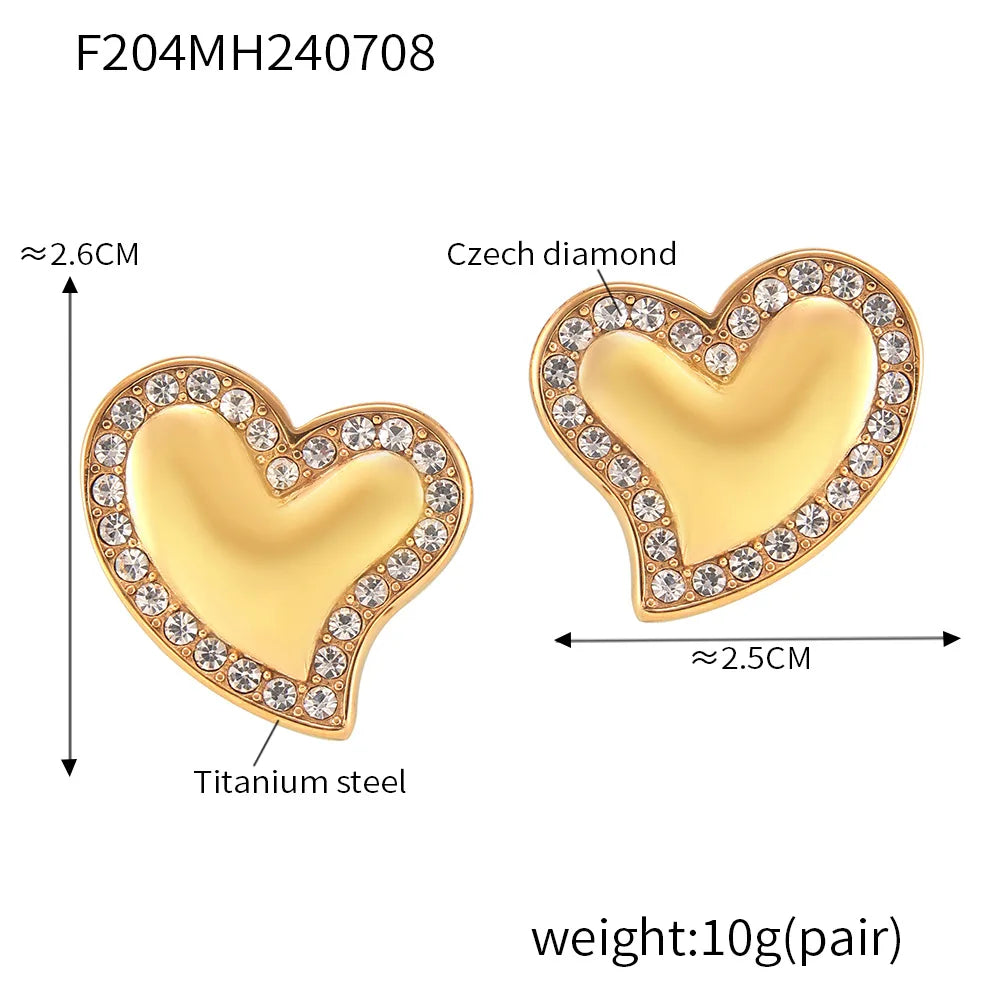 316 Stainless Steel Heart Earrings - Gold Plated Zircon & Blue Enamel Studs - Lylamor.com