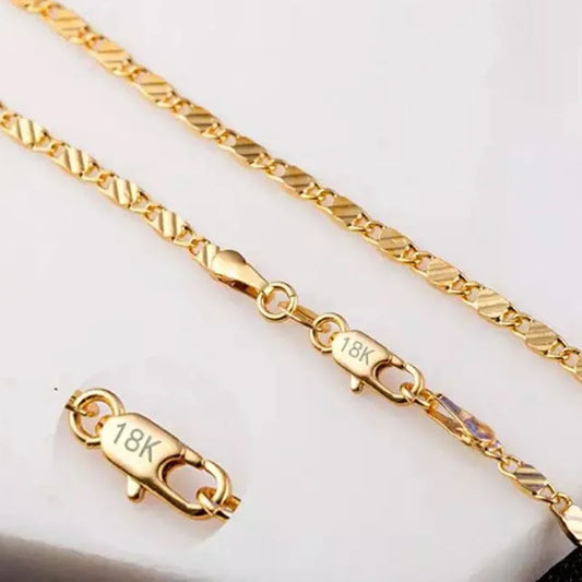 Fashion 18k Gold Necklace 2MM 16/18/20/22/24/26/28/30 Inch Side Chain Necklace For Women Men Jewelry 925 Silver Necklace - Lylamor.com