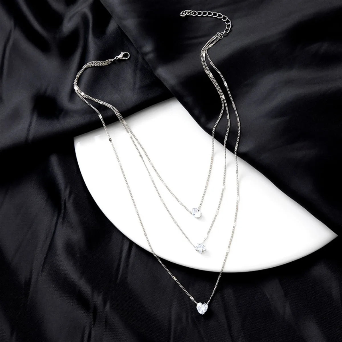 Multi Layer Star & Heart Necklace | Alloy Water Drop Pendant Collarbone Chain - Lylamor.com