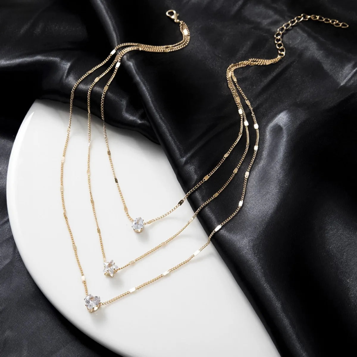 Multi Layer Star & Heart Necklace | Alloy Water Drop Pendant Collarbone Chain - Lylamor.com