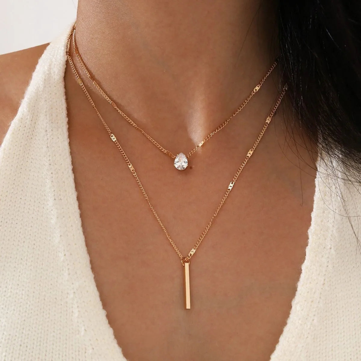 Multi Layer Star & Heart Necklace | Alloy Water Drop Pendant Collarbone Chain - Lylamor.com