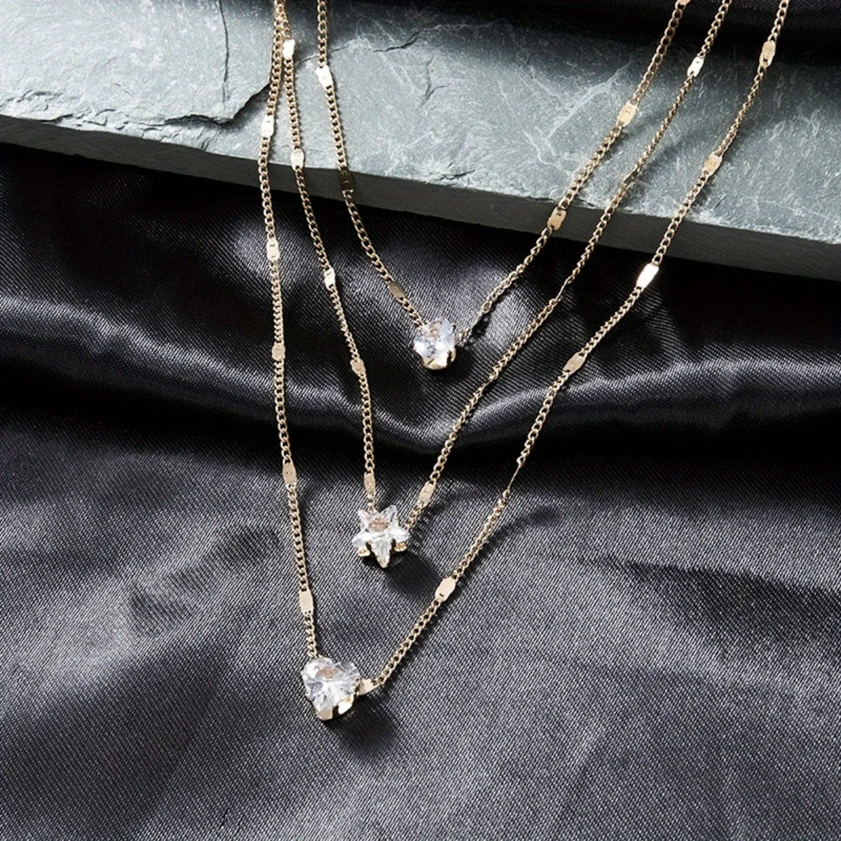 Multi Layer Star & Heart Necklace | Alloy Water Drop Pendant Collarbone Chain - Lylamor.com