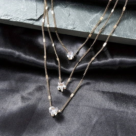Multi Layer Star & Heart Necklace | Alloy Water Drop Pendant Collarbone Chain - Lylamor.com