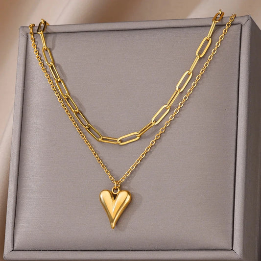316L Stainless Steel Heart Necklace | Gothic Gold Layered Choker for Women & Girls - Lylamor.com